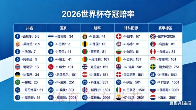 “2026世界杯赔率及预测分析,热门球队排名曝光” “2026世界杯赔率及预测分析,热门球队排名曝光”